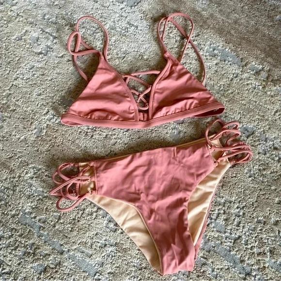 La Hearts Other - L.A Hearts Pacsun Strappy 2 Piece Bikini Set Strappy Dusky Pink: XS